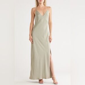 Elegant Moss color Silky  Maxi Dress